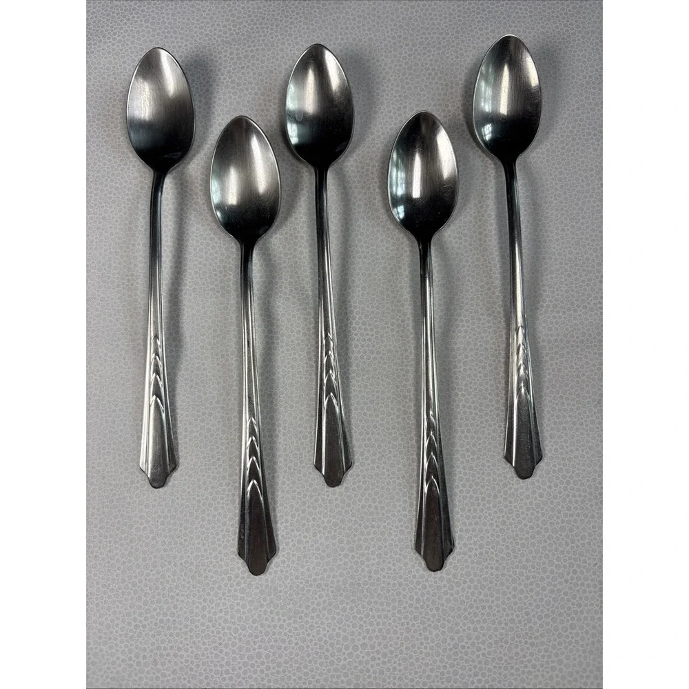 Set Of 5 Ekco EKS7 Stainless Iced Tea Spoons Glossy USA Flatware 7.5